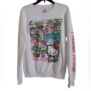 Sanrio Hello Kitty White Hoodie with Colorful Graphic Print Crew Neck Size Small